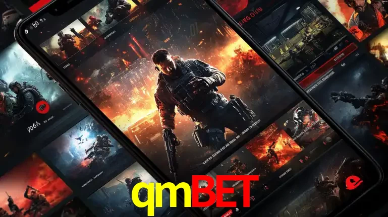Tela de um celular exibindo uma galeria de jogos de tiro com temática militar, mostrando a variedade de e-sports disponíveis para apostas na plataforma de entretenimento qmbet.