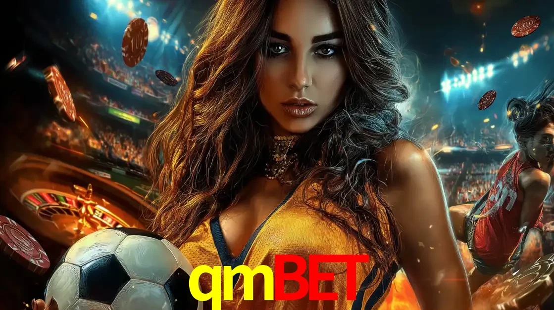 Mulher segurando uma bola de futebol em uma montagem que mistura a paixão esportiva com a emoção da roleta de cassino, tudo disponível na plataforma qmbet.